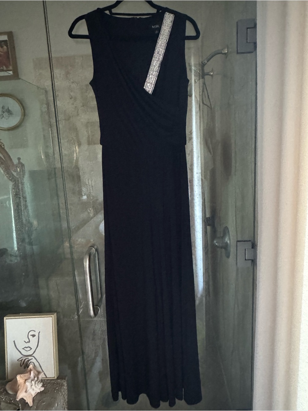 MSK Black Maxi Dress with Silver Beaded Strap